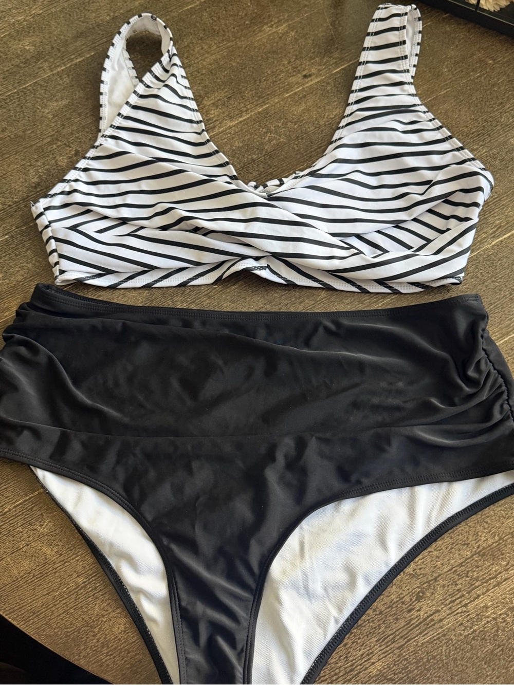 Shein 2 Pc. Black & White Striped Bikini Set - Women's Swim 3X